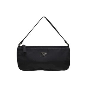 PRADA Accessory Pouch Black Leather Handbag Triangle Logo